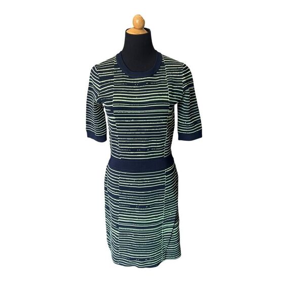 A.L.C. Culver Sweater Knit Dress Navy Acid Green Striped Mini Sz M Retail $560 - Picture 3 of 8